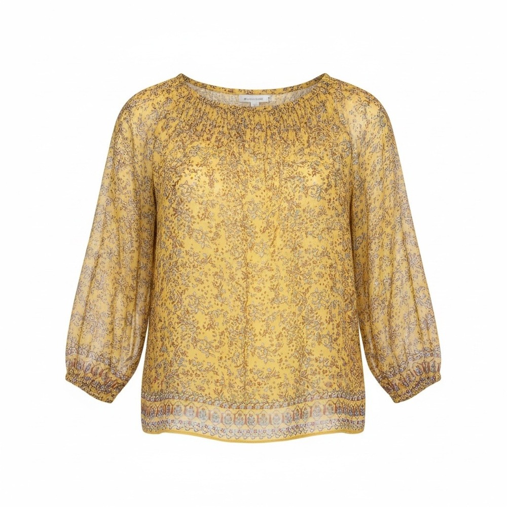 Max Studio Yellow Floral Peasant Blouse Lightweight Boho Fairy Cottagecore Large